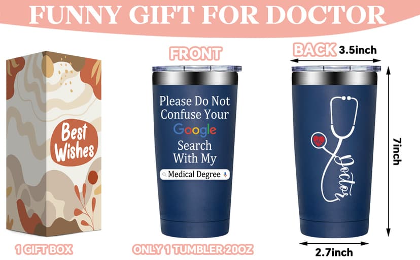 Christmas, Appreciation, Doctors Day Gifts for Doctors, MD, Residency, Physician - Funny Gift for Doctor Male, Female BIRGILT Doctor Gifts for Men, Women - 20 oz Medical Degree Tumbler Cup B0GWWGFWZD