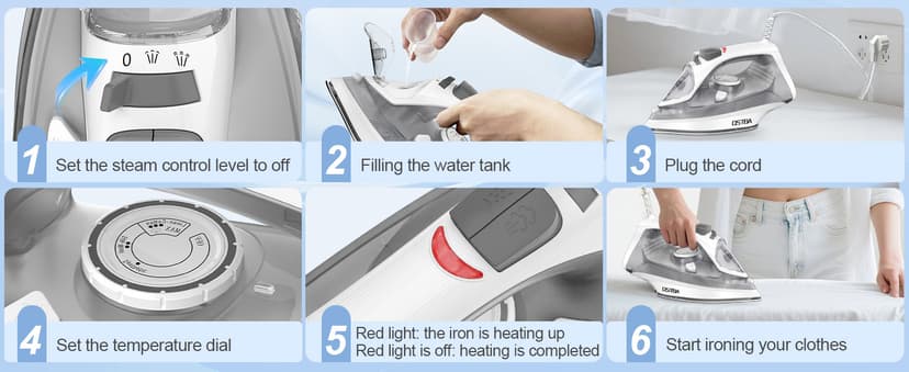 OSTBA 1600W Steam Iron for Clothes with Rapid Heating Nonstick Soleplate, Precise Thermostat Dial, Self-Cleaning, Anti-limescale, Drip Stop Function, 300ml Water Tank Clothes Iron