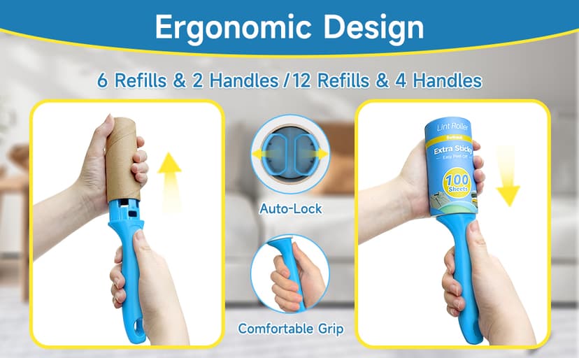 Swihauk 600 Sheets Extra Sticky Lint Rollers for Pet Hair, Easy Spiral Tear Lint Roller for Clothes with Ergonomic Handle, Multipurpose Lint Remover for Furniture, Carpet, Car Seat