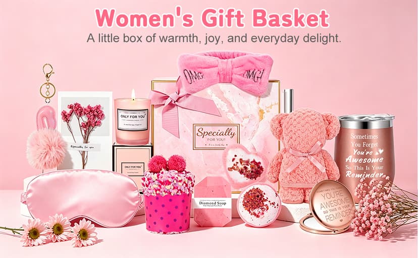 Gifts Basket for Women - Birthday Gifts for Women,Women Gifts Set Contains 13 Items Unique Female Gift Ideas,Relaxing Care Package Self Care Gift Box for Women Mom Wife Bestie Sister