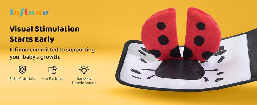 Newborn visual stimulation 0-6 months, Montessori sensory play, soft crinkle pages, folds flat, ties to crib and stroller Infinno High Contrast Baby Book, Black and White, Tummy Time Mirror Toy B0DHH7LGZT
