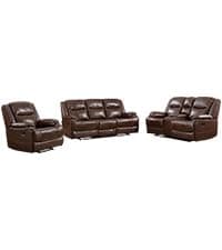 EBELLO Faux Leather Recliner Sofa Furniture Set for Living Room, Recliner Chair, Manual Loveseat, 3 Seat Recliniing Sofa Couch Set for Meeting Room, Brown