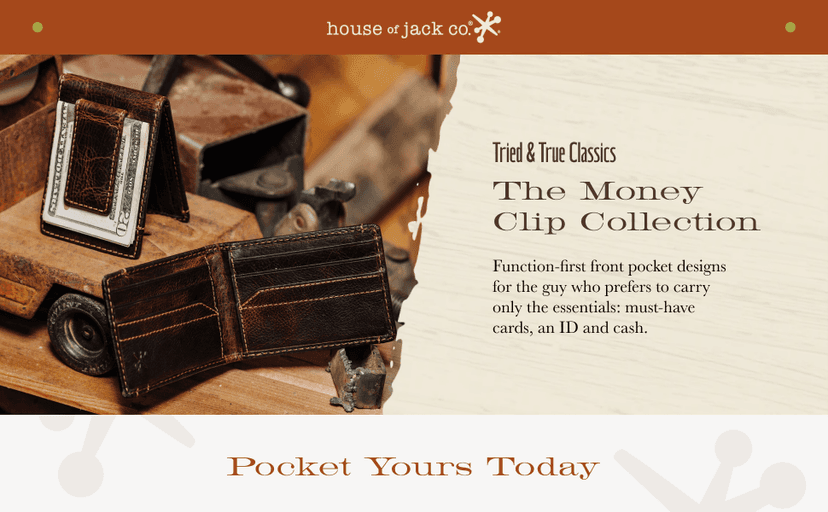 House of Jack Co. Ivor Bifold Money Clip Wallet for Men, Slim Front Pocket Wallet with Strong Magnetic Clip, Exterior ID Window, Full Grain Cowhide, Brown