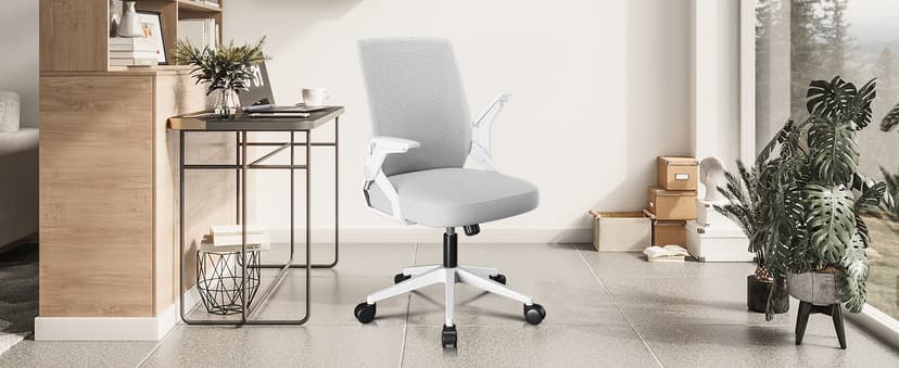GTPLAYER Ergonomic Office Chair with Flip-up Armrests Executive Computer Chair for Home Office, Breathable Mesh & Comfy Lumbar Support, Moon Gray