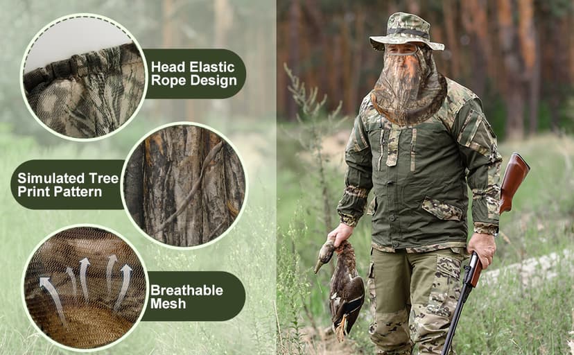 Watayo 2 Pcs Camo Hunting Face Mask, Hunting Head Net Camouflage Balaclava, Adjustable Hunting Breathable Mesh Mask for Men