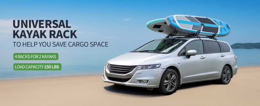 Leader Accessories Kayak Rack 2 Pair J Bar for Canoe Surf Board SUP On Roof Top Mount Crossbar with 4 pcs Tie Down Straps