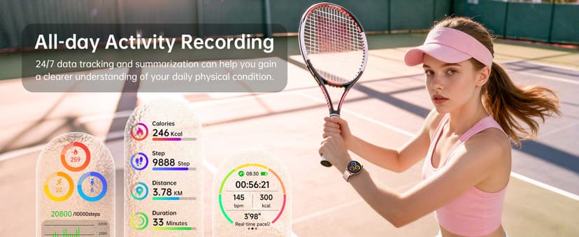 Smart Watch for Women, 1.27" AMOLED Screen Smartwatch with Answer/Make Call for iPhone/Android/Samsung, Fitness Tracker with 120+ Sport Modes, Heart Rate/Sleep/Health Monitor, IP68 Waterproof, 2 Bands