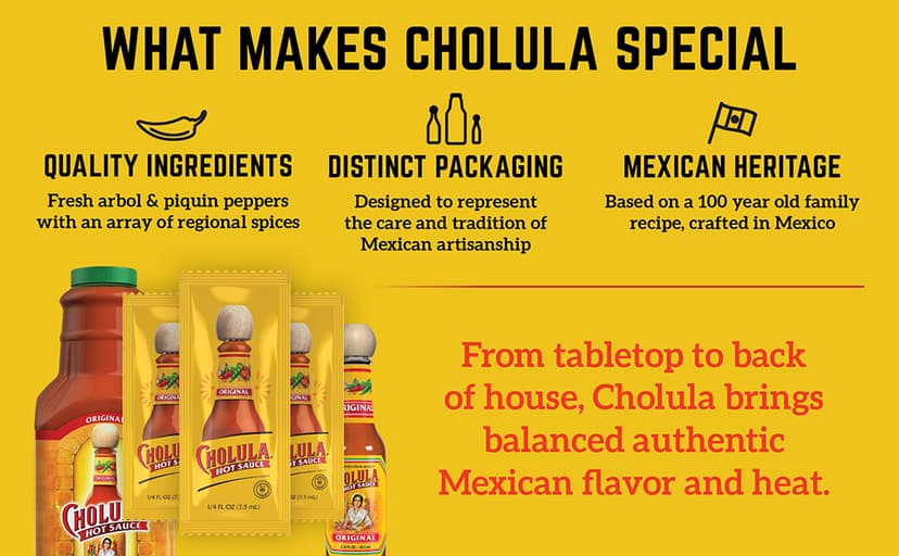 Cholula Original Hot Sauce Packets, 200 count - One 200 Count Individual Hot Sauce Packets with Mexican Peppers and Signature Spice Blend, Perfect Single-Serve Size for Delivery and Takeout B01DQ7F42C