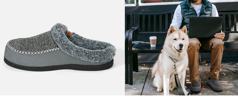 ATHMILE Men's Slippers Slip On Moccasin, Indoor Outdoor Warm Fuzzy Comfy House Shoes, Fluffy Wide Loafer Home Bedroom Slippers