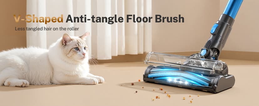 DEVOAC N300 Cordless Vacuum Cleaner, 6 in 1 Lightweight Stick Vacuum, 2200mAh Battery Up to 40mins Runtime, Powerful Handheld Vacuum for Hard Floor Rug Pet Hair Home Dorm (Blue)