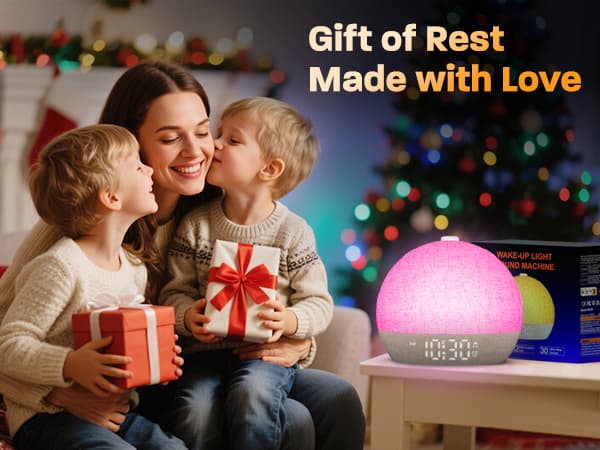 Wake Up Light Sunrise Alarm Clock, White Noise Sound Machine with 30 Soothing Sounds, Dimmable Night Lights, Sleep Aid, Snooze, Timer, Loud Alarm Clock for Heavy Sleepers Adults Kids, Ideal for Gift