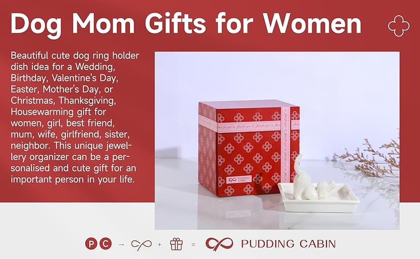 PUDDING CABIN Dog Mom Gifts for Women: Dog Lover Ring Holder Dish Jewelry Holder, Perfect for Mothers Day, Birthday, Wedding, Christmas