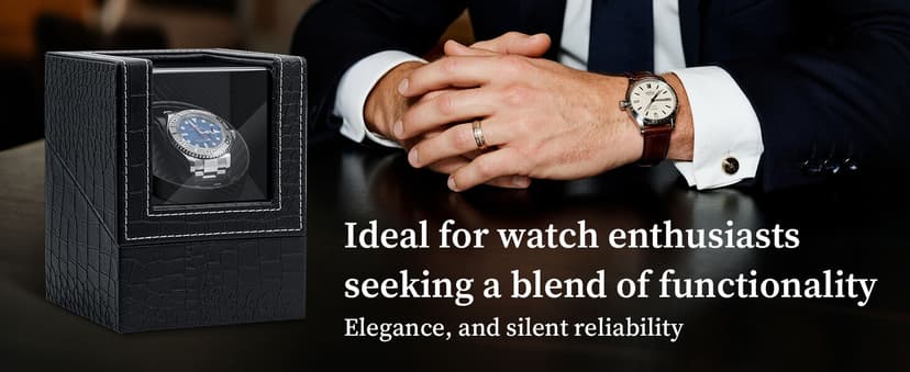 Mcbazel Mcbazel Single Watch Winder, Ultra Quiet Japanese Motor Automatic Watch Winder Box with Multiple Rotation Modes, Premium Watch Winder for Automatic Watches (AC/ Battery Powered) - Black with Crocodile Pattern