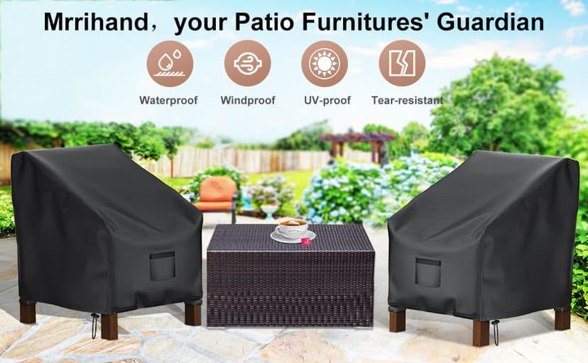 Patio Chair Covers Waterproof, Mrrihand Lounge Deep Seat Cover, Heavy Duty Outdoor Lawn Patio Furniture Covers (29" W x 30" D x 36" H - 2 Pack)