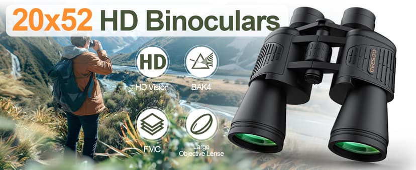 20x52 Binoculars for Adults High Powered - HD Large View Binoculars with Low Light Vision - Professional Binocular for Bird Watching Hunting Travel Cruise Outdoor Sports - Gifts for Women