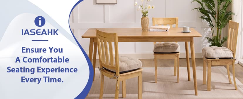 IASEAHK Chair Cushions, Memory Foam Dining Chair Cushions, Tufted Indoor Chair Pads, Set of 4, 16.5' x 16.5' x 3.5', Beige