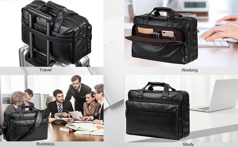 seyfocnia Leather Laptop Bag, Men's 15.6 Inche 17.3 Inche Messenger Briefcase Business Satchel Computer Handbag Shoulder Bag