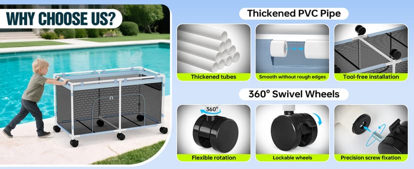 Pool Float Storage - Outdoor Pool Toy Storage Organizer for Pool Noodles, Toys, Floats, Beach Balls, and Equipment, Above Ground Pool Accessories, Rolling Outdoor Pool Storage Bin with Zipper Design