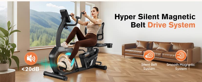 pooboo Recumbent Exercise Bike, Stationary Bikes for Home with Arm Exerciser, Magnetic Recumbent Bike with Ergonomic Backrest & Comfortable Seat, Smart APP, Pulse Sensor, 400LBS Weight Capacity