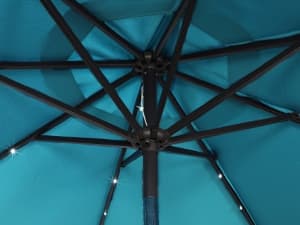 Blissun 9 ft Solar Umbrella 32 LED Lighted Patio Umbrella Table Market Umbrella with Tilt and Crank Outdoor Umbrella for Garden, Deck, Backyard, Pool and Beach (Navy Blue)