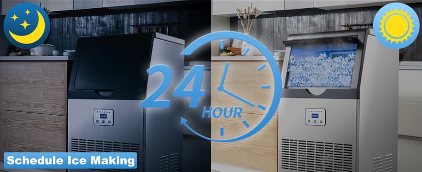 90LBS/24H Commercial Ice Maker Machine, Undercounter or Freestanding Stainless Steel Ice Machine with 25LBS Storage, 32 Cubes/Cycle, Self-Cleaning & Quiet Operation for Home, Bar, Restaurant