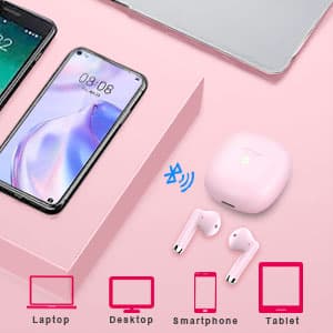 Wireless Earbuds, Bluetooth 5.4 Earbuds Stereo Bass, Bluetooth Headphones in Ear Noise Cancelling Mic, Wireless Earphones IP7 Waterproof Sports, 32H Playtime Mini USB C Charging Ear Buds Light Pink