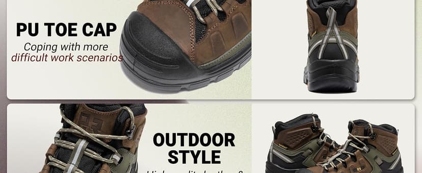 ROCKROOSTER Woodland Waterproof Composite Toe Work Boots for Men, 5" Comp Toe Cap Non-Slip Rubber Safety Boot, Leather Construction Hiking Boots, Comfortable, ASTM F2413-18 I/75 C/75 EH, AK661