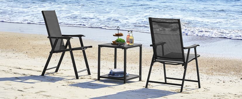 Yaheetech Patio Dining Chairs Set of 4 with Armrests, Outdoor Folding Chairs with Metal Frame and Backrest for Lawn, Garden, Yard and Poolside, Black