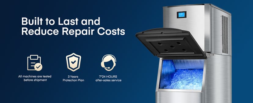 Commercial Ice Maker Machine 500LBS/24H, 350LBS Stainless Steel Storage Bin, 182 Ice Cubes in 10-15min, Self-Cleaning, Air Cooled Ice Machine with LCD Touchscreen for Bar Business Cafe (500 lbs)