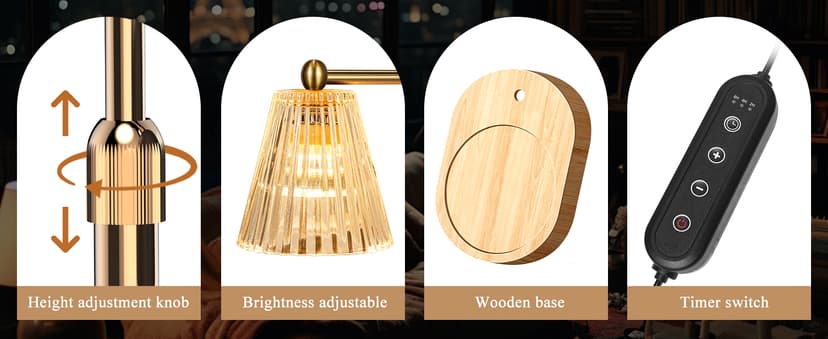 Candle Warmer Lamp with Timer Dimmer Adjustable Height for New Home Bedroom,Mothers Day Gifts,Vintage Home Decor for Scented Jar