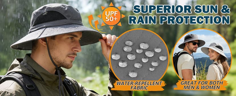 EINSKEY Wide Brim Sun Hat, UPF 50+ UV Protection Waterproof Packable Bucket Hat for Men & Women, Fishing Hiking Beach Garden