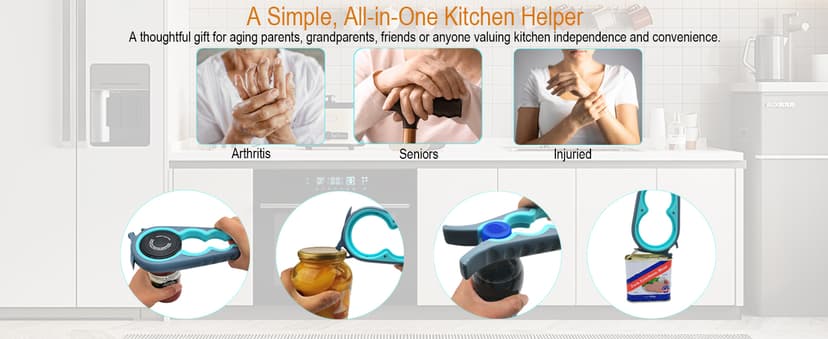 Otstar Jar Opener Bottle Opener and Can Opener for Weak hands, Seniors with Arthritis and Anyone with Low Strength, Mutil Jar Opener Get Lids Off Easily (Blue and Grey)