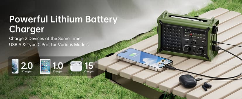 AM FM NOAA Weather Radio Battery Operated with 2-Mode LED Flashlight Cell Phone Charger Dual Outputs SOS Solar Radio Emergency Hand Crank 12000mAh with Clear Signal B0F4QW1PP1