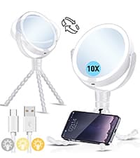 KOOKIN Lighted Vanity Makeup Mirror 16 Led Lights 180 Degree Rotation Lighted Mirror Touch Screen Adjusted Brightness Desk Mirrors USB Dual Supply Bathroom Beauty Cosmetic Mirrors (White)