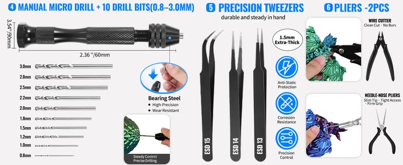 68Pcs 3D Printer Tools Kit with Storage Case, 3D Printer Accessories - Deburring Tool, 3D Printer Removing Scrapers, Metal Files, Brushes, Hand Drill, Tweezers, for Bambu Lab, Ender 3, Kobra, etc.