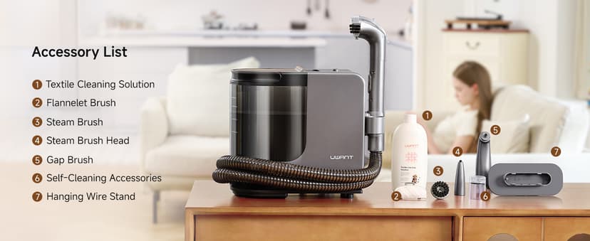 uwant Portable Carpet Cleaner with Steam& Heating System 18Kpa Powerful Suction Carpet Cleaner with 4 Cleaning Tools& Solution 2 in 1 Upholstery Cleaner Steam Cleaner for Pets, Car