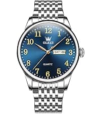 OLEVS Mens Silver Watches Luxury Waterproof Silver Watch for Men Analog Quartz Stainless Steel Men's Dress Watches Classic Casual Wrist Watch Large Face with Date Relojes para Hombres
