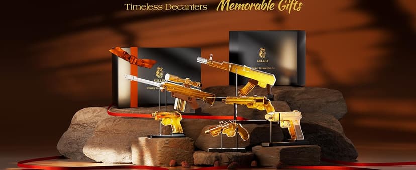 Birthday Gifts for Men Dad, Kollea Gun Whiskey Decanter Sets for Men, Shot Glass, Funny Gift Idea for Him Brother, Liquor Dispenser for Bar, Alcohol, Anniversary, Christmas, Military Present, Cave