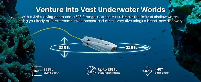 Underwater Drone, Mini S submarine drone with 4K+EIS Image Stabilization Camera for Real-Time Viewing Depth & Temperature Data, Direct-Connect Remote Controller, Dive to 330ft Underwater, Portable ROV