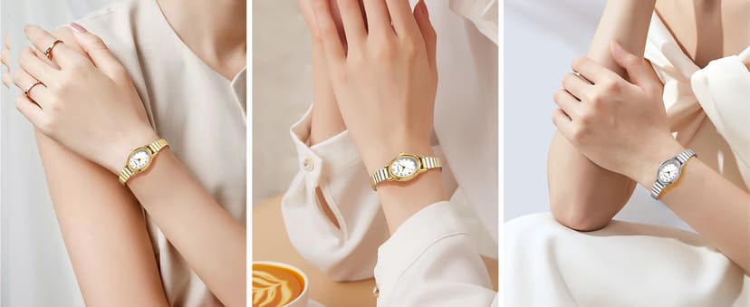 BOFAN Small Gold Watches for Women Easy Read Ladies Quartz Wrist Watch with Stainless Steel Expansion Band,Waterproof.