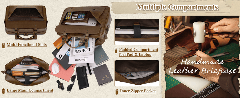 RAINSMORE Messenger Bag for Men 16 Inch Laptop Bag Vintage Leather Waterproof Laptop Briefcases Large Computer Satchel Bag