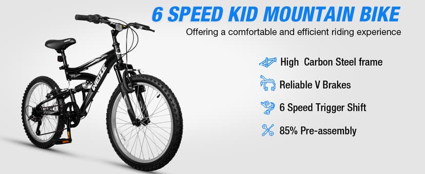 WEIZE Kids Mountain Bike, 20 24 inch Kids' Bicycles for 6-14 Years Old Boys Girls with Dual Full Suspension, 6 Speeds Drivetrain, High-Carbon Steel Frame, Ideal for Young Riders and Adventurers