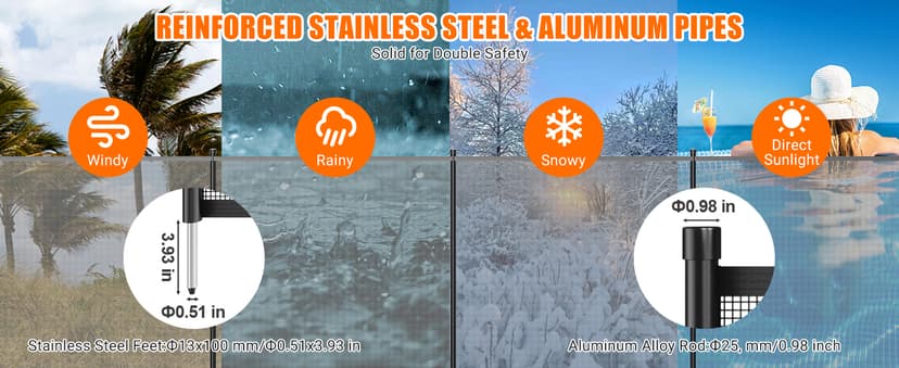 GraveeLife 4 ft x 108 ft Fence for Inground and Above Ground Pool, Mesh Pool Safety Fence with Stainless Steel Feet Outdoor Swimming Backyard Garden Pool Fencing, Black