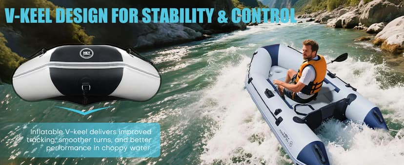 Inflatable Dinghy Boat with Drop-Stitch Floor 10ft Portable Inflatable Boat for 3-4 Adults, Motor Compatible, Heavy-Duty PVC, Ideal for Fishing, Cruising, and Rescue Use