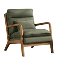 INZOY Mid Century Modern Accent Chair with Wood Frame, Upholstered Reading Armchair with Waist Cushion, Double Padded Accent Chair, Side Chair for Living Room Bedroom Office, Easy Assembly, Green