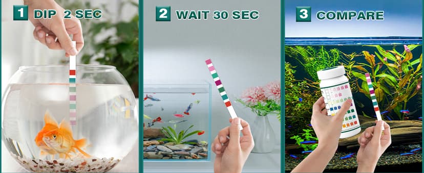 7 Way Aquarium Test Strips, 125 Count Fish Tank Test Strips for Freshwater Saltwater Pond, Water Testing Kit Aquarium for Chlorine, Total Hardness, Carbonate, Alkalinity, Nitrate, Nitrite and pH