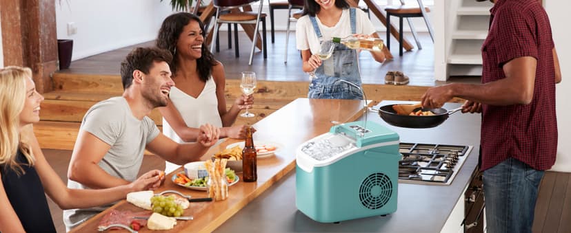 Portable Ice Maker Machine with Handle, 26lbs/24Hrs, 6Mins/9 Ice Cubes, Self-Cleaning with Basket/Scoop, Countertop Ice Makers for Home/Kitchen/Office(Green)