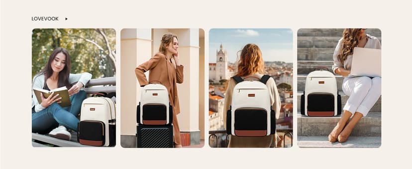 LOVEVOOK Laptop Backpack for Women with Pouch Pocket for Large Capacity Cup,15.6 Inch Laptop Computer Bag Travel Backpack Purse,Waterproof Work Business Backpack College Teacher Bags,Beige-Black-Brown