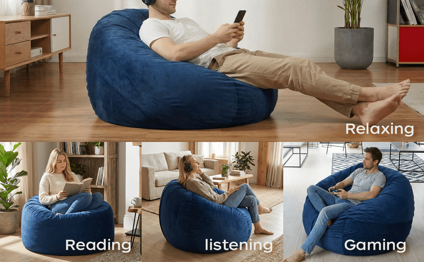YuppieLife Large Foam Filled Bean Bag Chairs for Kids Teenagers Adults Living Room Gaming Relaxing 4F Machine Washable Lazy Sofa(Dark Grey