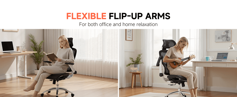 GTPLAYER Big and Tall Ergonomic Mesh Office Chair, High Back Home Desk Chair Computer Gaming Chair with Headrest, Flip-Up Arms, 90-125° Tilt Lock and Wide Cushion, Task Chair for Man Woman-Deep Black